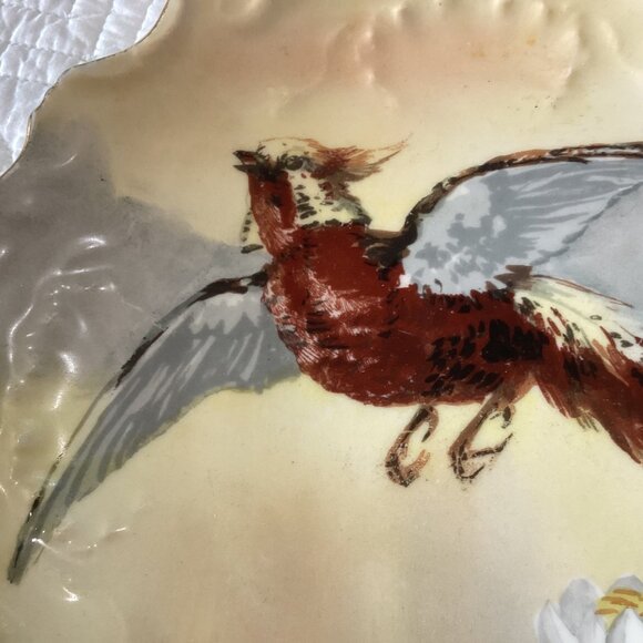 Limoges Hand-Painted Decorative Porcelain Plate Flying Bird & Flower Scalloped E - Picture 10 of 12